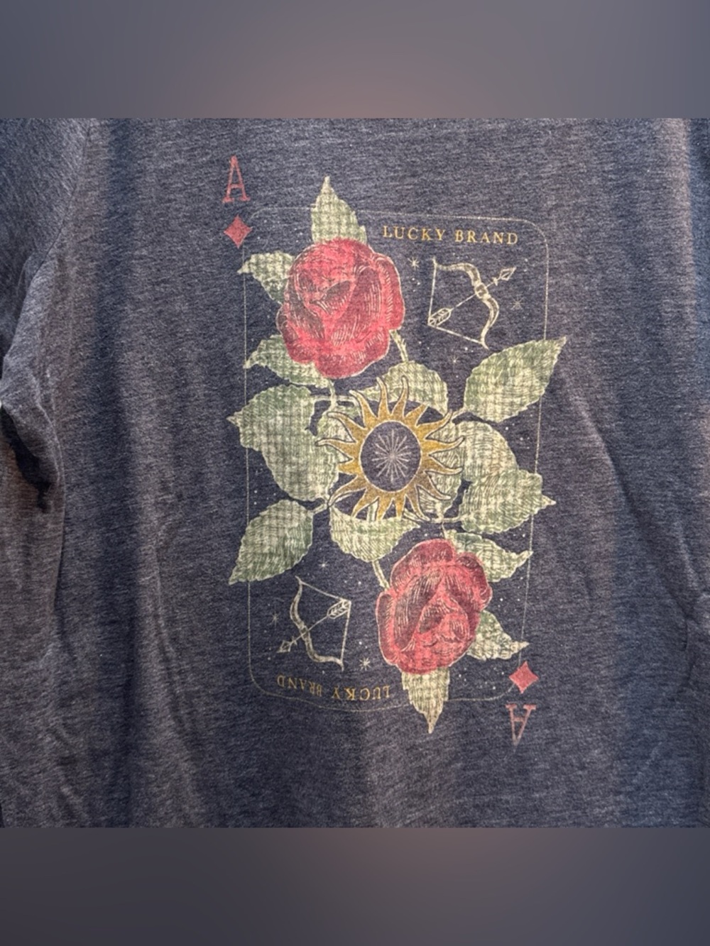 Lucky Brand Women’s Blue Gray Ace Card Graphic T-Shirt - Picture 5 of 7